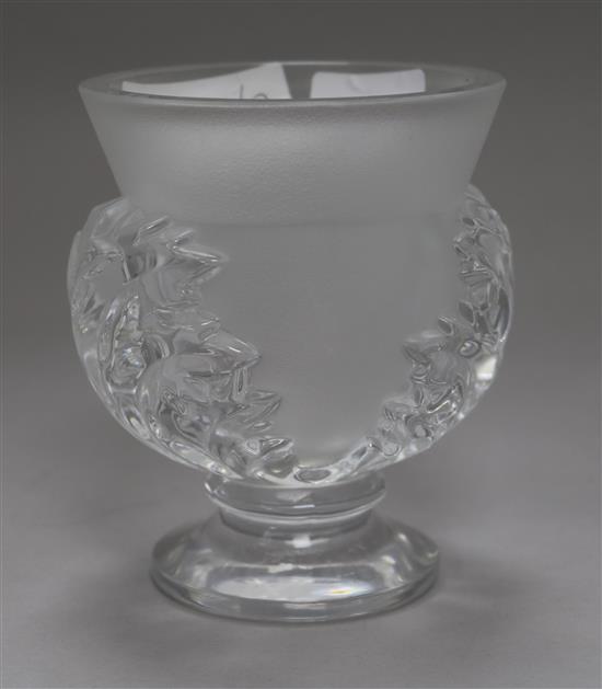 A modern Lalique part frosted glass vase, height 11.5cm
